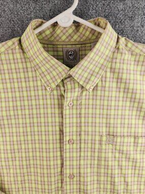 Cinch Long Sleeve XL Plaid Green Beige Button Up Shirt Men Cotton Woven Western